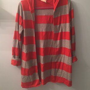 Orange and grey long striped sweater