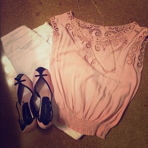 Pink Forever 21 Top and Bow Necklace Combo