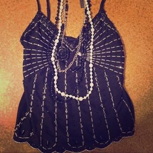 Black and Silver Beaded Spaghetti Strap Top