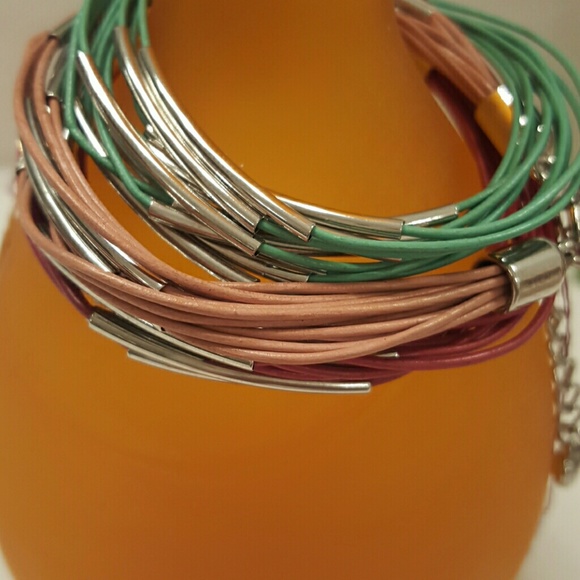SET OF 3 Leather & Silver Slide Bracelets