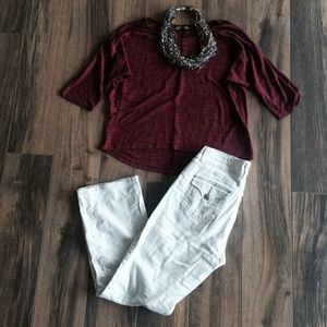 High-low Hem 3/4-sleeve Cranberry Red Top
