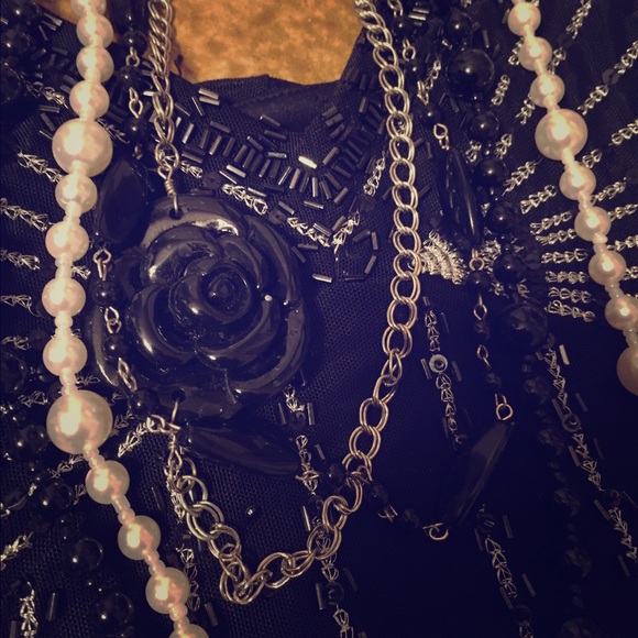Black and Pearl Layered Necklace