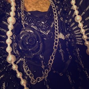Black and Pearl Layered Necklace