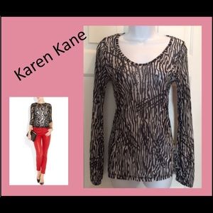 KAREN KANE Black and White Mesh Blouse.