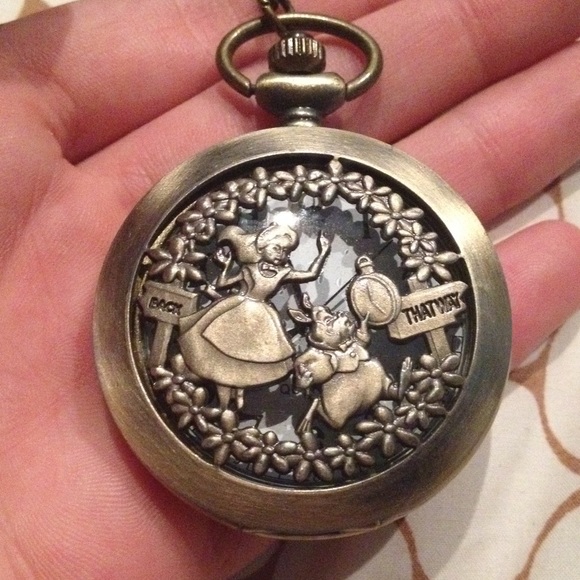 Alice in wonderland pocket watch necklace