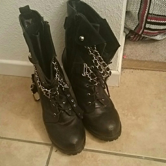 Faux leather, Black high heels boots