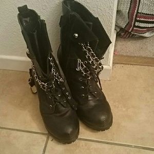 Faux leather, Black high heels boots