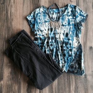 Vera Wang Soft Tulle Detailing Blue and Brown Top