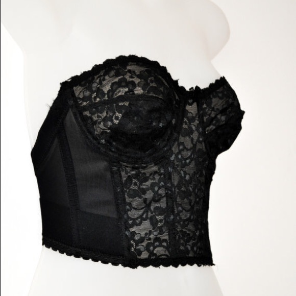Vintage Lace Bustier, Black, 34B / Longline Bra