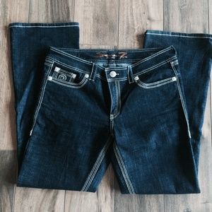 Dark Jean Pants with Bold White Thread