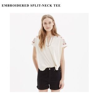 EMBROIDERED SPLIT-NECK TEE