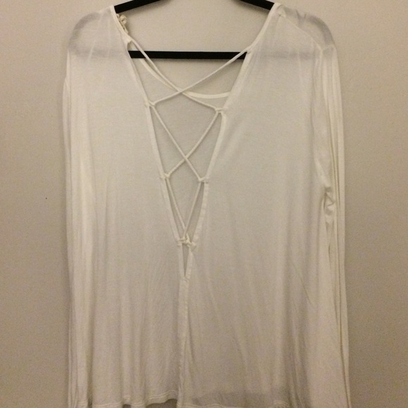 White Long Sleeve Shirt with Laced Up Back