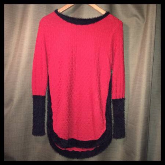 Red Sweater W/ Black Fur Trim