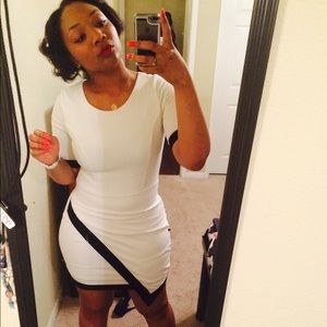 Black and white assymetrical dress.