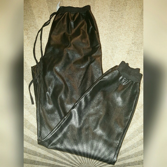Black Leather  Stretch Joggers