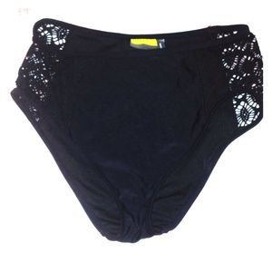 black crochet high waisted swim bottoms