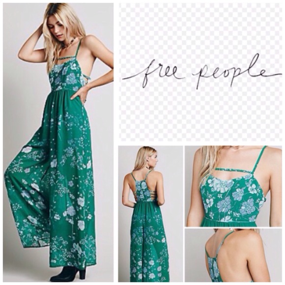 Free People Pants - Free People Green Floral Wide Leg Jumpsuit.  NWT.