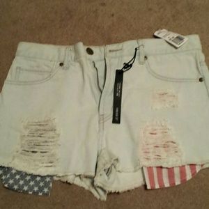American Flag Denim Shorts