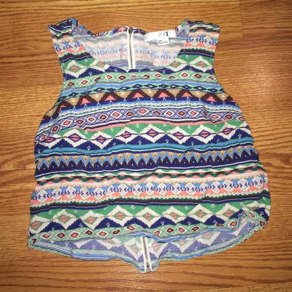 Cute Abstract Crop Top With Zipper Back