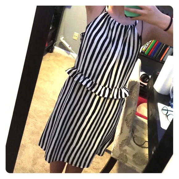 Striped high neckline dress