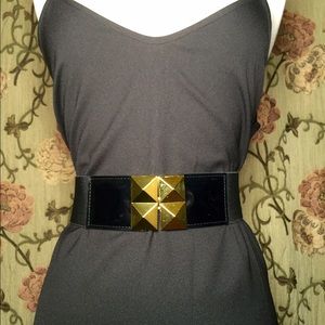 Black elastic belt with gold buckle
