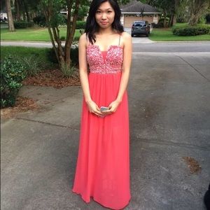 Coral Jeweled Prom Dress