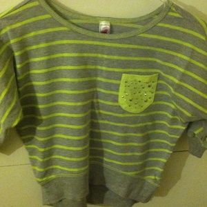 Grey and lime green striped shirt