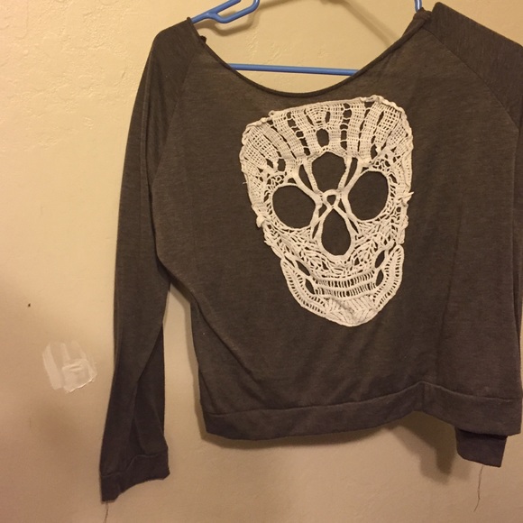 Dark Greyish | Tan off the shoulder long sleeve