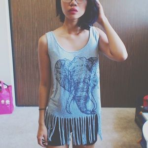 gray aztec elephant fringed top 🐘