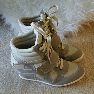 New express beige wedge sneakers. Wore once.