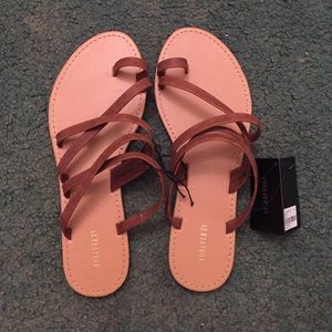 Brown strappy slip on sandals