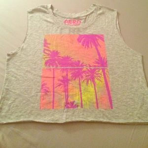 Neon palm tree graphic cropped muscle top