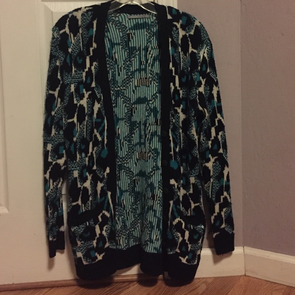 Rubbish Teal Black and White sweater