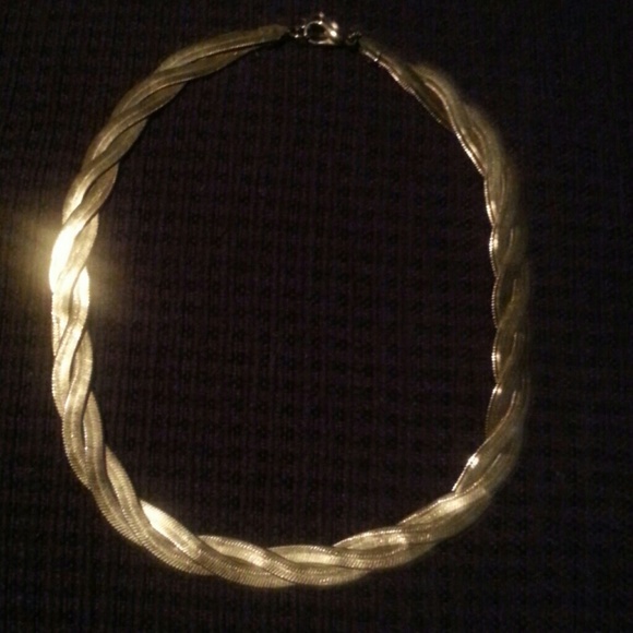 Goldtone heringbone braided necklace