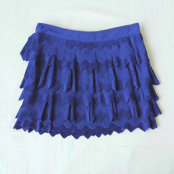 DVF cobalt blue pleated and scalloped miniskirt