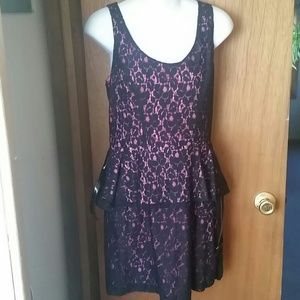 Black and Pink Lace Peplum dress NWT