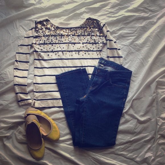 LOFT striped and sequined top