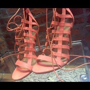 Coral lace heels