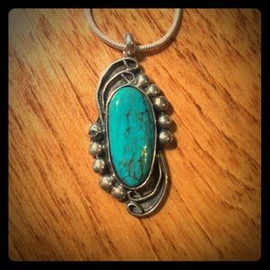 Vintage Sterling Silver Turquoise Pendant w/ Chain