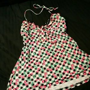 Cherry plaid pinup rockabilly bathing suit top