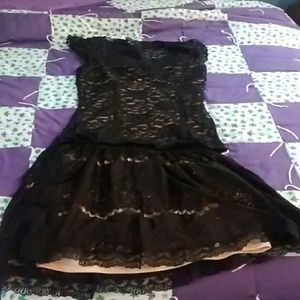 Black lace with nude skirt set