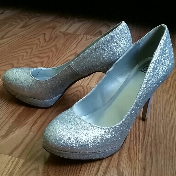 Silver glitter heels