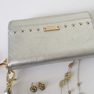 Badgley Mischka studded Metallic Silver Wristlet