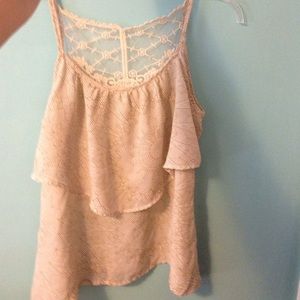 Tribal print crochet back chiffon tank top