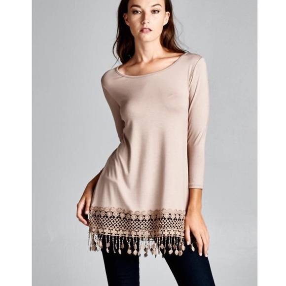 LOWEST PRICE "Eros" Crochet Hem Long Sleeve Tunic - Picture 3 of 4