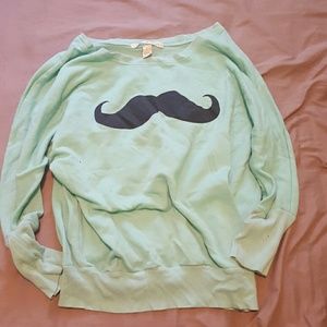 Turqouise mustache sweater