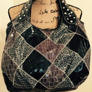 Large black and gray and brown purse