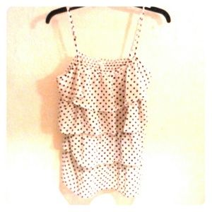 Bongo white and black polka dot ruffled tank