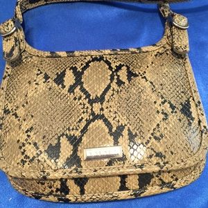 Leather alligator look small handbag w/long strap