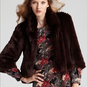Faux Fur Crop Jacket in chocolate cherry color